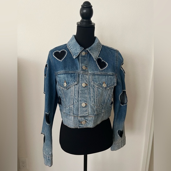 Alice + Olivia Blue Heart Cut-Out Embellished Jeff Denim Jacket NWOT - Picture 2 of 11
